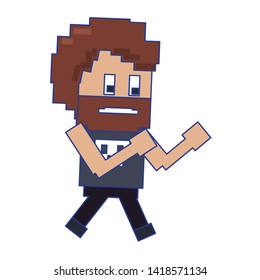 Retro videogame tough guy character pixelated cartoon vector illustration graphic design