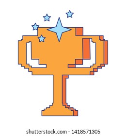 Retro videogame trophy cup pixelated cartoon isolated vector illustration graphic design