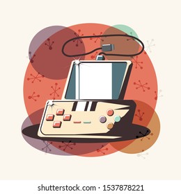 retro videogames design with portable gamepad device icon over white background, colorful design. vector illustration