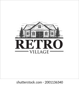retro village logo for real estate service and farm