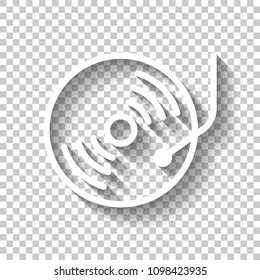 Retro vinil, record player, cd player. White icon with shadow on transparent background