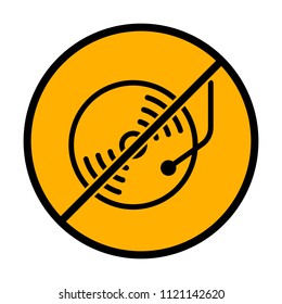 Retro vinil, record player, cd player. not allowed, black object in warning sign with orange background color