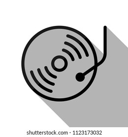 Retro vinil, record player, cd player. Black object with long shadow on white background