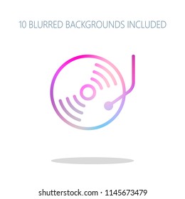 Retro vinil, record player, cd player. Colorful logo concept with simple shadow on white. 10 different blurred backgrounds included