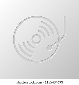 Retro vinil, record player, cd player. Paper design. Cutted symbol. Pitted style