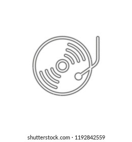 Retro vinil, record player, cd player. Dotted outline silhouette with shadow on white background