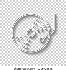 Retro vinil, record player, cd player. White outline sign with shadow on transparent background