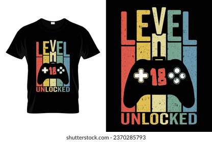 Retro Vintage 18th Birthday t shirt Level 18 Unlocked Shirt Funny Video Gamers Happy Birthday Gift vector graphic t-shirt