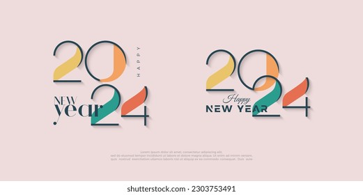 Retro vintage 2024 happy new year celebration design. With elegant classic numbers. Premium vector design for greeting and celebration of happy new year 2024.