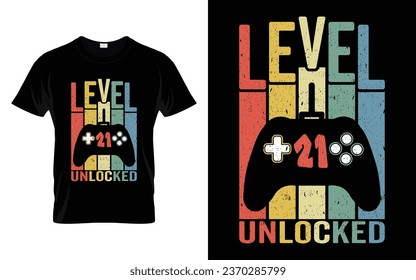 Retro Vintage 21st Birthday t shirt Level 21 Unlocked Shirt Funny Video Gamers Happy Birthday Gift vector graphic t-shirt svg