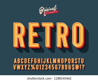 'Retro' Vintage 3D Sans Serif Condensed Alphabet with Halftone Texture. Retro Typography. Vector Illustration.