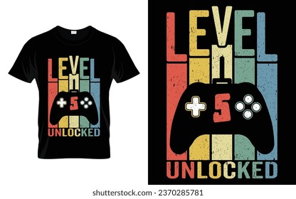 Retro Vintage 5th Birthday t shirt Level 5 Unlocked Shirt Funny Video Gamers Happy Birthday Gift vector graphic t-shirt svg