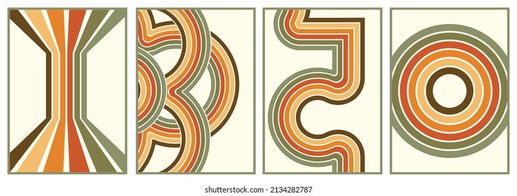 Retro Vintage 70s Style Stripes Background Poster Lines. Shapes Vector Design Graphic 1970s Retro Background. Abstract Stylish 70s Era Line Frame Illustration