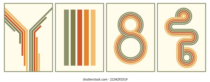 retro vintage 70s style stripes background poster lines. shapes vector design graphic 1970s retro background. abstract stylish 70s era line frame illustration