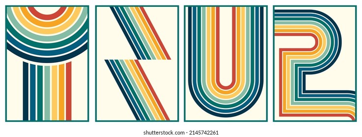 retro vintage 70s style stripes background poster lines. shapes vector design graphic 1970s retro background. abstract stylish 70s era line frame illustration