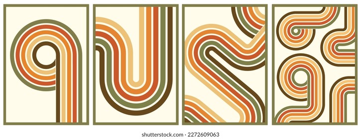 retro vintage 70s style stripes background poster lines. shapes vector design graphic 1970s retro background. abstract stylish 70s era line frame illustration