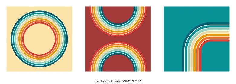 retro vintage 70s style stripes background poster lines. shapes vector design graphic 1970s retro background. abstract stylish 70s era line frame illustration set