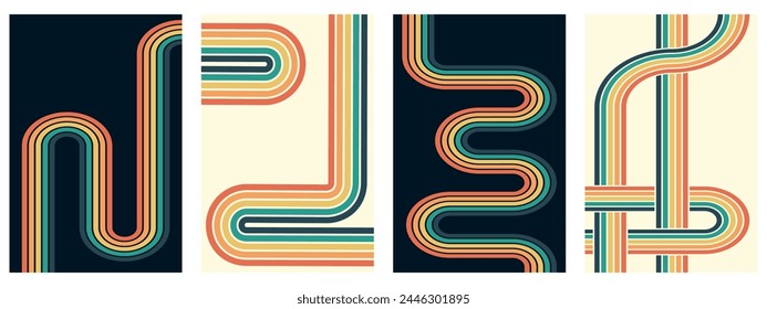 retro vintage 70s style stripes background poster lines. shapes vector design graphics retro background 1970s. Abstract stylish 70s era line frame illustration