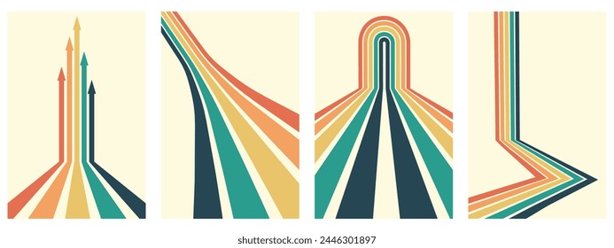 retro vintage 70s style stripes background poster lines. shapes vector design graphics retro background 1970s. Abstract stylish 70s era line frame illustration