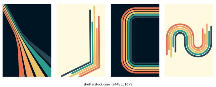 retro vintage 70s style stripes background poster lines. shapes vector design graphics retro background 1970s. Abstract stylish 70s era line frame illustration