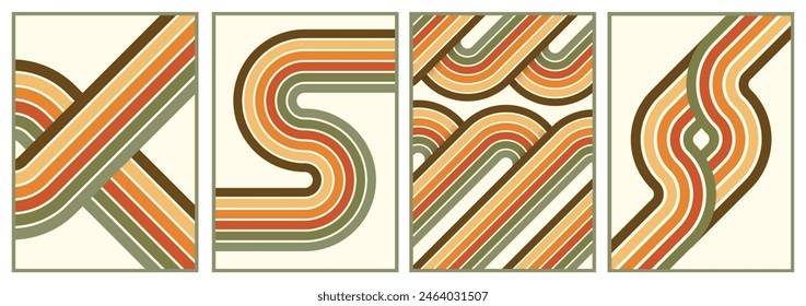 retro vintage 70s style stripes background poster lines. shapes vector design graphic 1970s retro background. abstract stylish 70s era line frame illustration