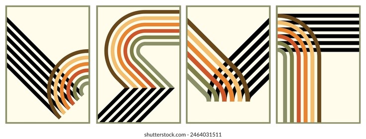 retro vintage 70s style stripes background poster lines. shapes vector design graphic 1970s retro background. abstract stylish 70s era line frame illustration