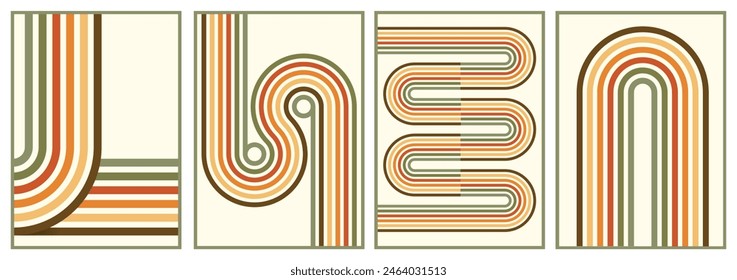 retro vintage 70s style stripes background poster lines. shapes vector design graphic 1970s retro background. abstract stylish 70s era line frame illustration