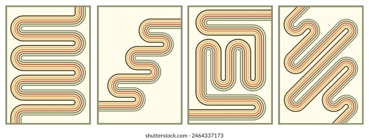 retro vintage 70s style stripes background poster lines. shapes vector design graphic 1970s retro background. abstract stylish 70s era line frame illustration