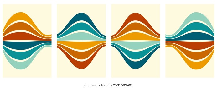 Líneas de póster de fondo de rayas de estilo retro vintage de los años 70. Formas Vector diseño gráfico fondo retro de los años 70. Abstractas ilustración de marco de línea de la era de los años 70