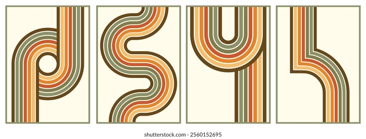 retro vintage 70s style stripes background poster lines. shapes vector design graphic 1970s retro background. abstract stylish 70s era line frame illustration