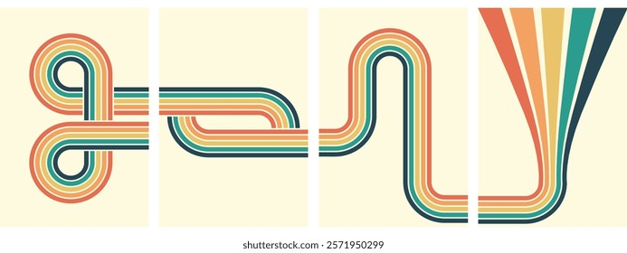 Retro vintage 70s style stripes background poster lines. shapes vector design graphics retro background 1970s. Abstract stylish 70s era line frame illustration.