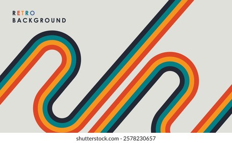 Retro vintage 70s style stripes background poster lines. shapes vector design graphic 1970s retro background. abstract stylish 70s era line frame illustration	