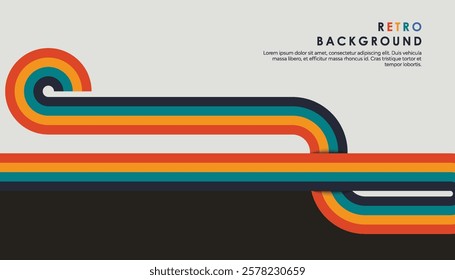 Retro vintage 70s style stripes background poster lines. shapes vector design graphic 1970s retro background. abstract stylish 70s era line frame illustration	