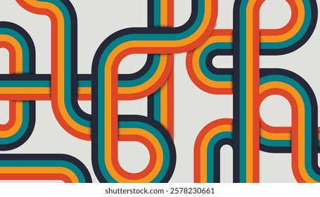 Retro vintage 70s style stripes background poster lines. shapes vector design graphic 1970s retro background. abstract stylish 70s era line frame illustration	