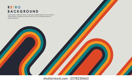 Retro vintage 70s style stripes background poster lines. shapes vector design graphic 1970s retro background. abstract stylish 70s era line frame illustration	