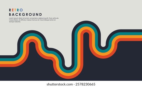 Retro vintage 70s style stripes background poster lines. shapes vector design graphic 1970s retro background. abstract stylish 70s era line frame illustration	