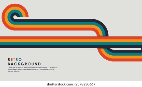 Retro vintage 70s style stripes background poster lines. shapes vector design graphic 1970s retro background. abstract stylish 70s era line frame illustration	