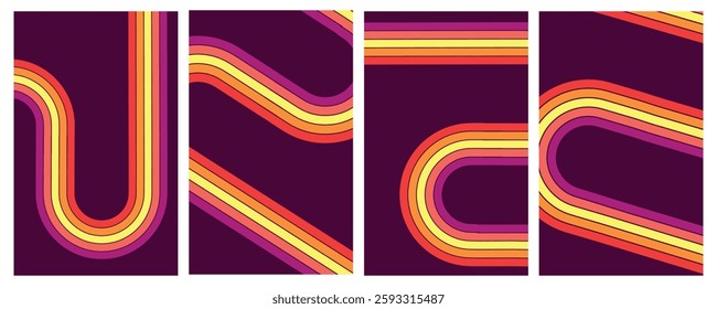 retro vintage 70s style stripes background poster lines. shapes vector design graphic 1970s retro background. abstract stylish 70s era line frame illustration
