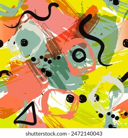 Retro vintage 80s or 90s fashion style abstract seamless pattern background. Good for textile fabric design, wrapping paper and website wallpapers. Vector illustration. 