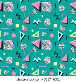 Retro vintage 80s or 90s fashion style abstract seamless pattern background. Good for textile fabric design, wrapping paper and website wallpapers. Vector illustration.
