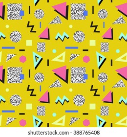 Retro vintage 80s or 90s fashion style abstract seamless pattern background. Good for textile fabric design, wrapping paper and website wallpapers. Vector illustration.