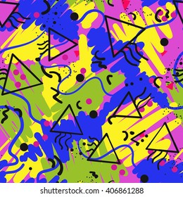 Retro vintage 80s or 90s fashion style abstract seamless pattern background. Good for textile fabric design, wrapping paper and website wallpapers. Vector illustration.