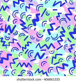 Retro vintage 80s or 90s fashion style abstract seamless pattern background. Good for textile fabric design, wrapping paper and website wallpapers. Vector illustration.