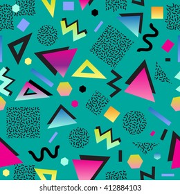 Retro vintage 80s or 90s fashion style abstract seamless pattern background. Good for textile fabric design, wrapping paper and website wallpapers. Vector illustration.