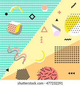 Retro vintage 80s or 90s fashion style. Memphis cards. Trendy geometric elements. Modern abstract design poster, cover, card design. Vector illustration.