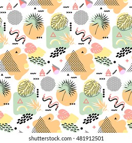 Retro vintage 80s or 90s fashion style. Memphis seamless pattern. Trendy geometric elements. Modern abstract design. Good for textile fabric. Vector illustration.