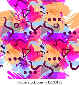 Retro vintage 80s or 90s fashion style abstract seamless pattern background. Good for textile fabric design, wrapping paper and website wallpapers. Vector illustration. 