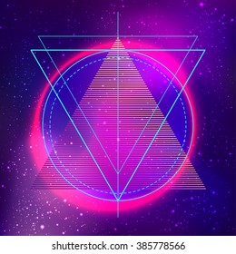 Retro vintage 80s or 90s geometric style abstract background. Good design for textile t-shirt  print design, flyer and poster background. Futuristic vector illustration in bright neon colors.