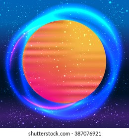 Retro vintage 80s or 90s geometric style abstract background. Good design for textile t-shirt  print design, flyer and poster background. Futuristic vector illustration in bright neon colors.