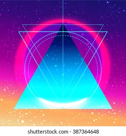 Retro vintage 80s or 90s geometric style abstract background. Good design for textile t-shirt  print design, flyer and poster background. Futuristic vector illustration in bright neon colors.